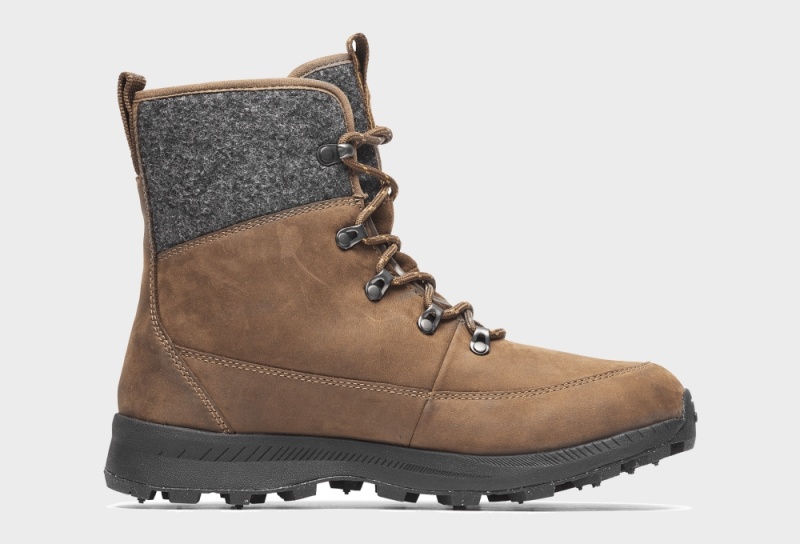 Icebug Adak ReWool BUGrip Studs Men's Winter Boots Coffee / Grey | CA-8973-VNRDO